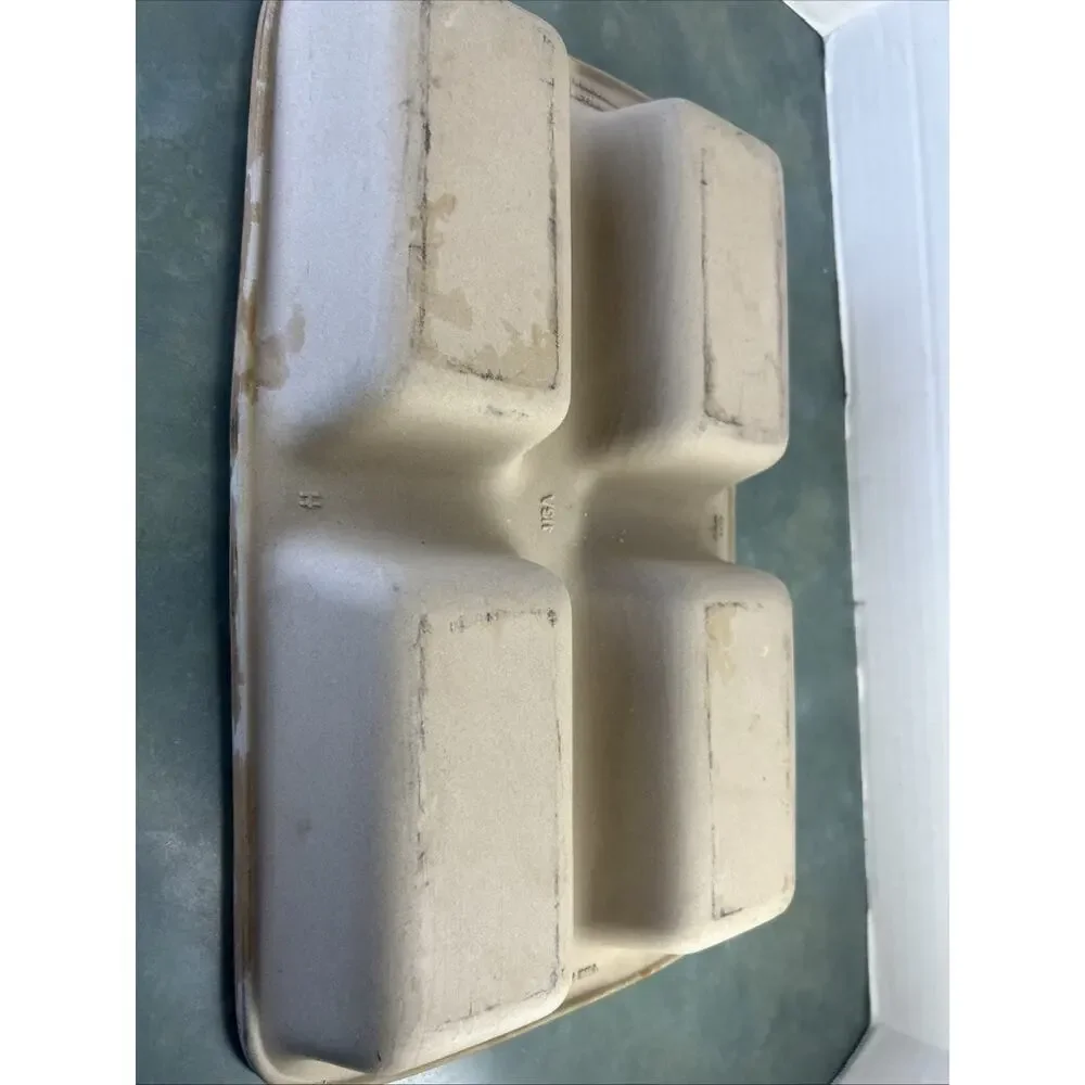 Pampered Chef 4 Mini Loaf Stoneware Pan USA 15x9 Natural Baking Pan AS-IS Read